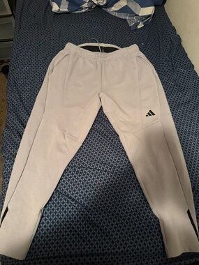 adidas Light Gray Performance Joggers with Black Logo